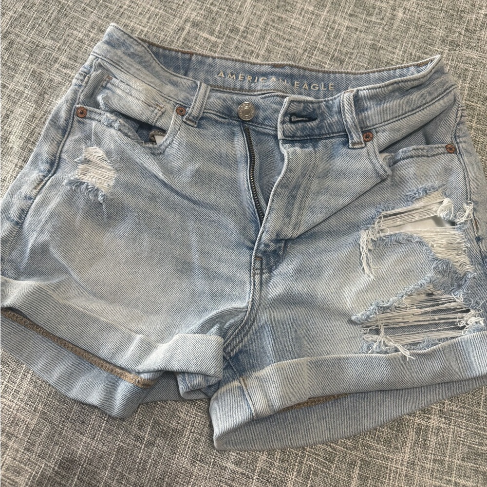 American Eagle Outfitters Light Blue Ripped Jean Shorts